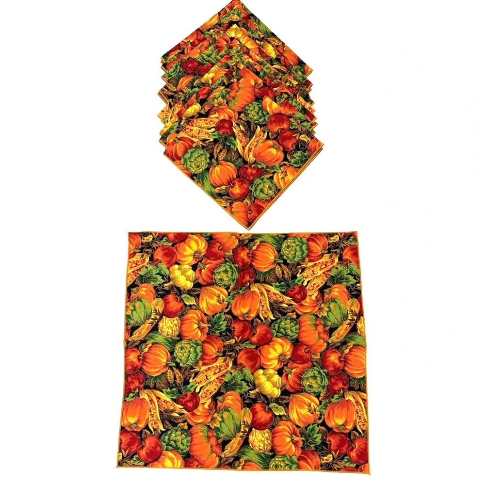 Thanksgiving or Fall Country Harvest Cloth Table Napkins Lot of 10 NEW